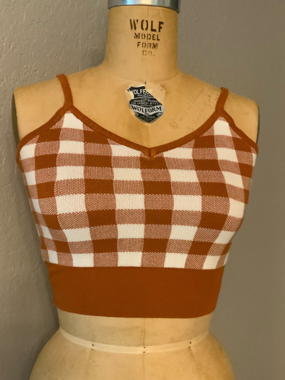Say What?  Brown and White Checkerboard Knit Crop Top size medium